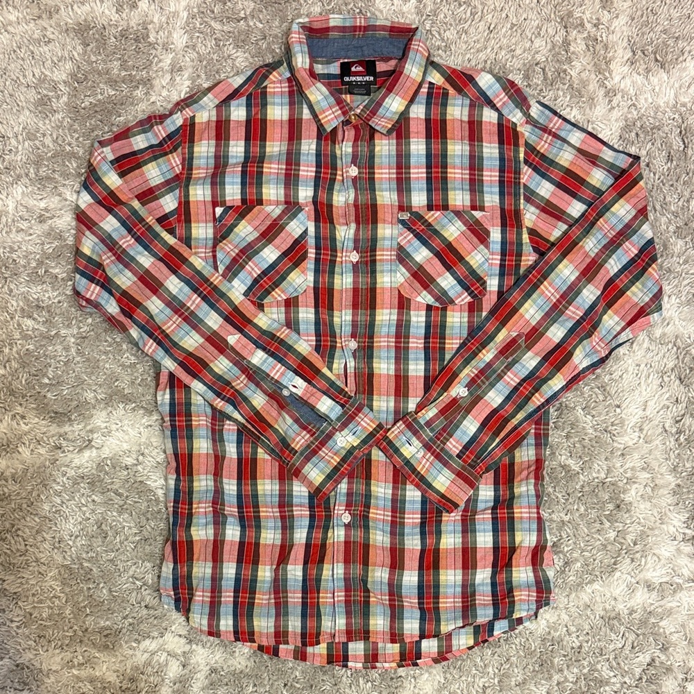 Quiksilver 100% Cotton Plaid Button Down Shirt